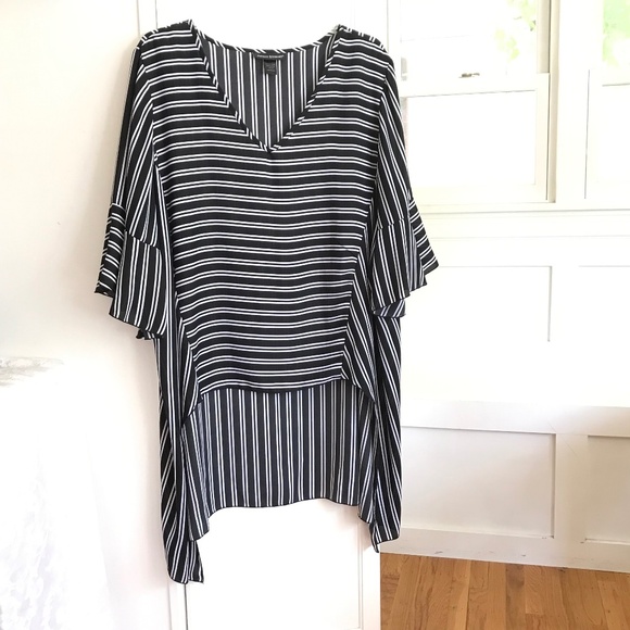 ASHLEY STEWART 3/4 Bell Sleeve Striped Hi Low Tunic Women’s Plus Size 3X 26/28 - Picture 1 of 16